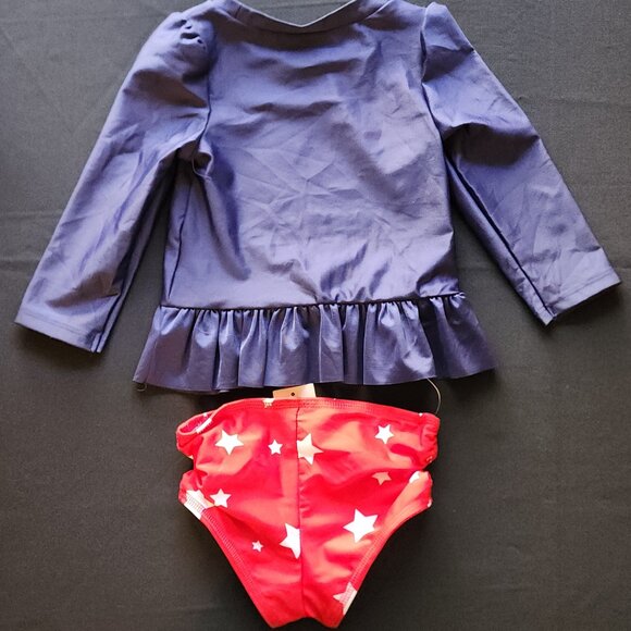 Cat &Jack Girls Red White & Blue Unicorn Swimsuit 18 Months Long Sleeve 2 Pc NWT - Picture 2 of 7
